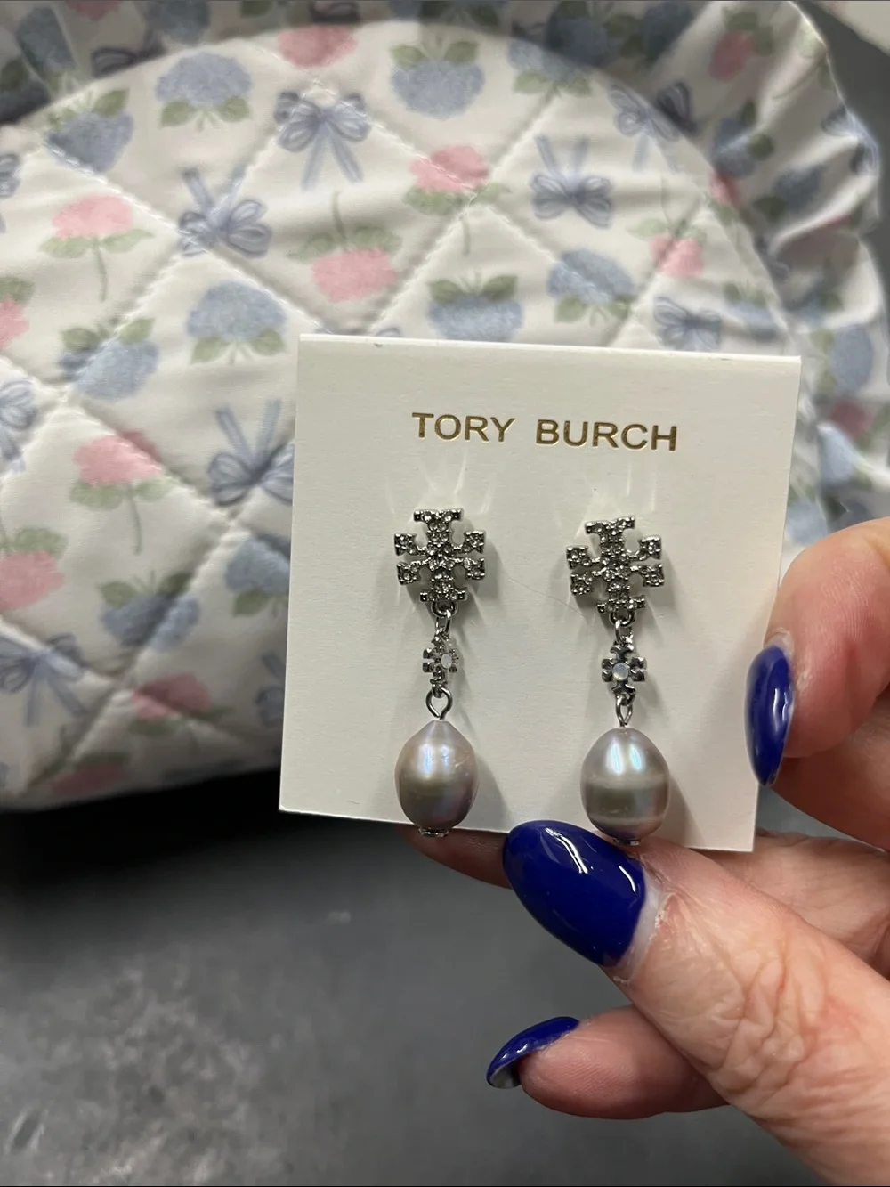 NWT Tory Burch Crystal Faux Pearl Drop Earrings